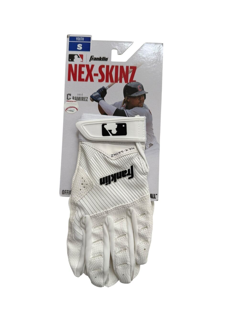 Franklin Boys White Nex-Skinz Genuine Leather Baseball Batting Gloves S
